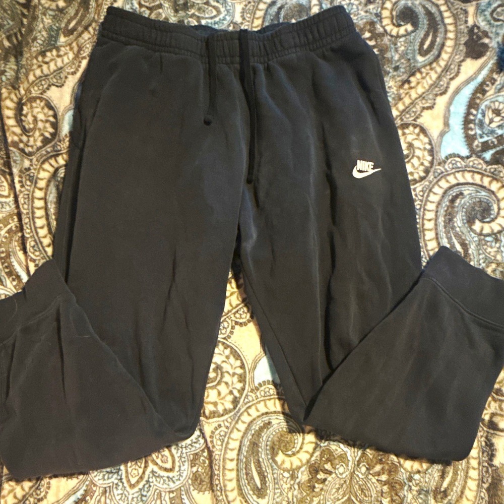 Nike Men's Jogger Pants Black L Regular Fit Fleece Drawstring Pockets Logo